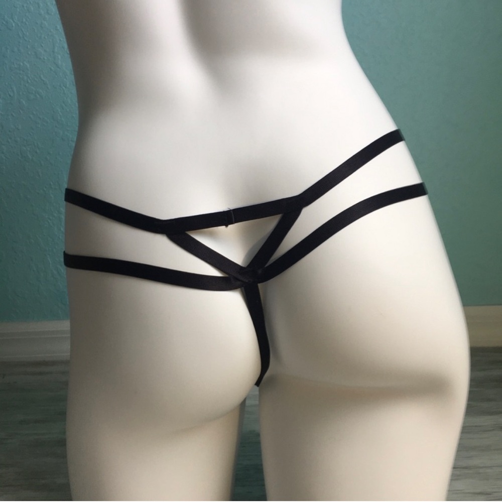 Nylon Thong or Strap Lace Backless Buttless Crotchless Bikini Strappy Panties